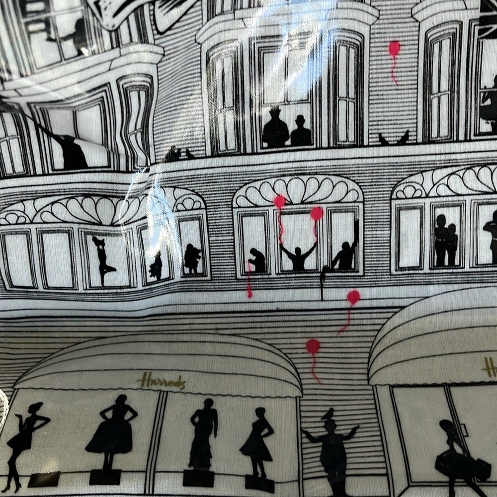 Harrods London PVC tote bag pink balloons black white store front zipper 14x12 - Picture 12 of 16
